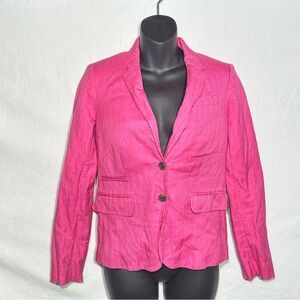 J.Crew Schoolboy Blazer Pink Herringbone Linen Blend Jacket Size 0 Spring Preppy